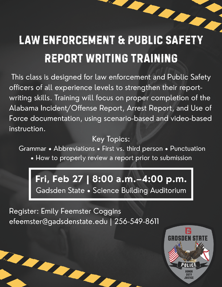 Gadsden State Police Department to Host Report-Writing Training Seminar for Public Safety Professionals